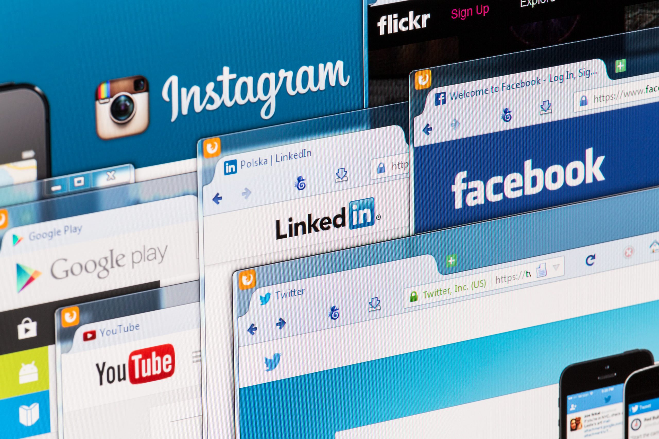 Photo of social network homepage on a monitor screen.